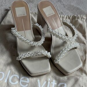 Dolce Vita Pearl-Adorned Cream Heels